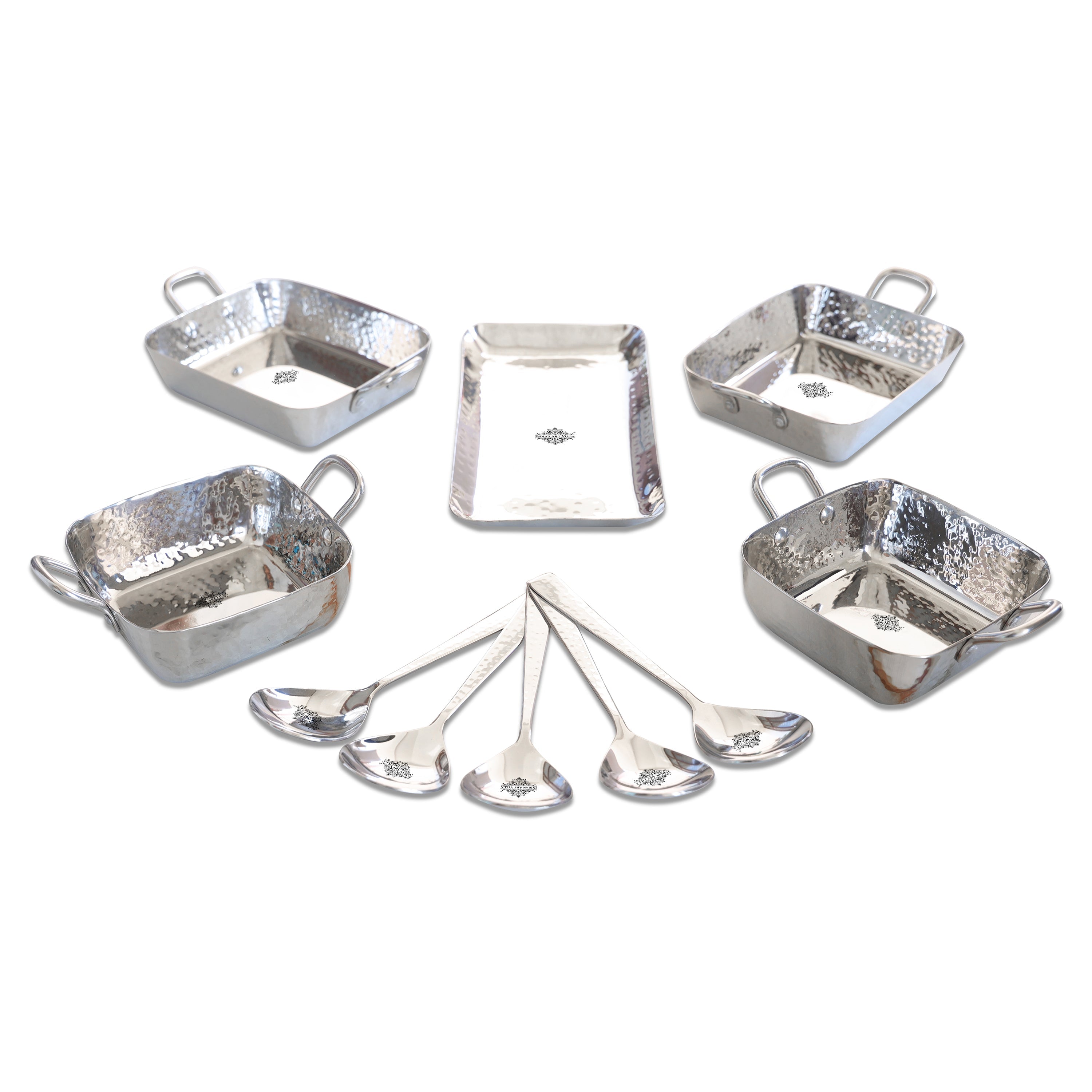 Stainless Steel Hammerd 10 Pcs Oval & Rectangular shape Serving Set, Serveware Tableware, for Home and Restaurants
