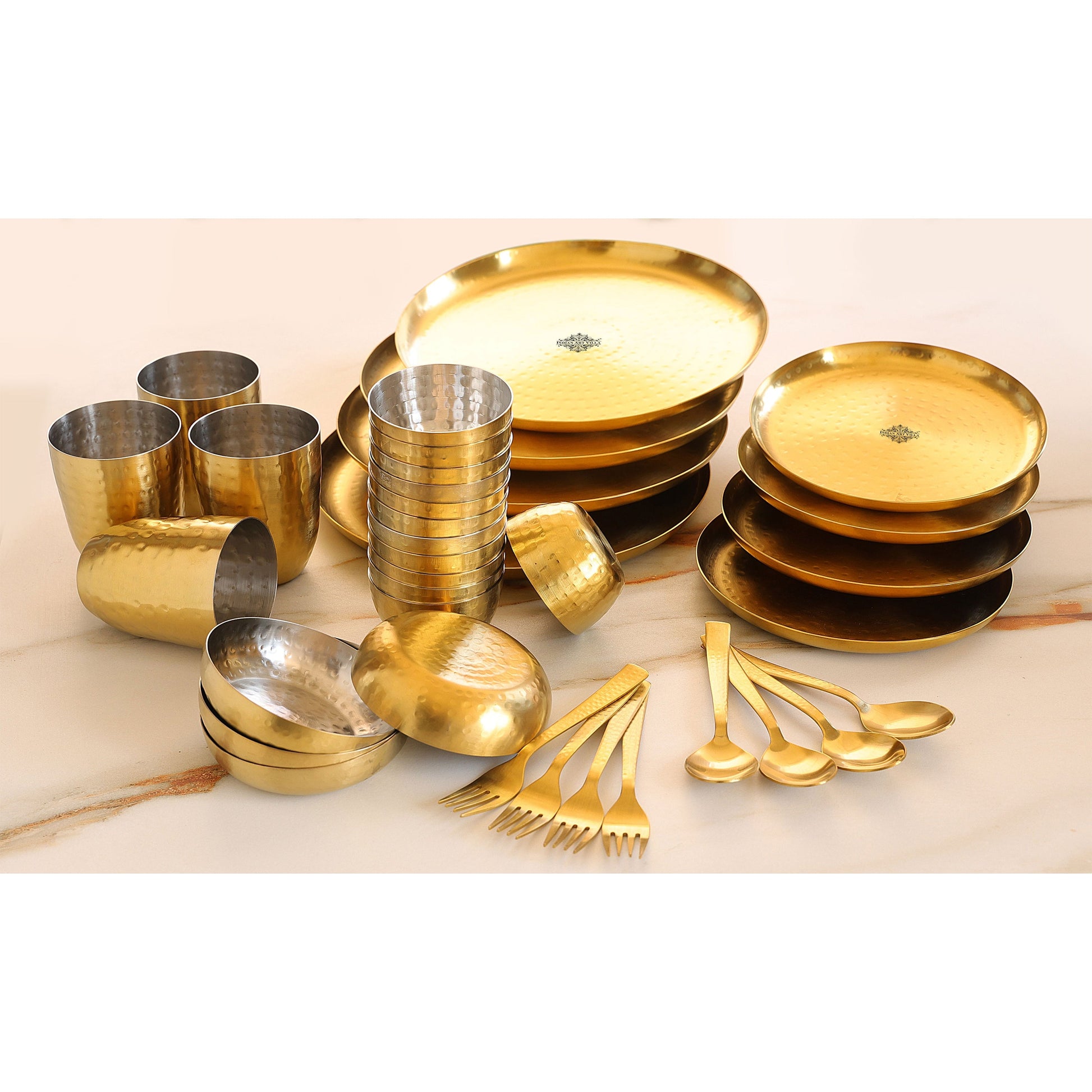 Stainless Steel Hammered 36 Pcs. Oval / Round shape Dinnerware Set, Serveware, Tableware, Dinnerware for Home and Restaurants