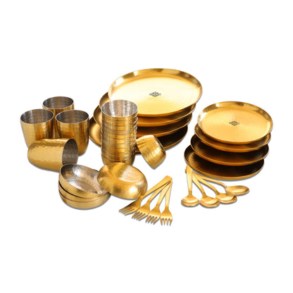 Stainless Steel Hammered 36 Pcs. Oval / Round shape Dinnerware Set, Serveware, Tableware, Dinnerware for Home and Restaurants