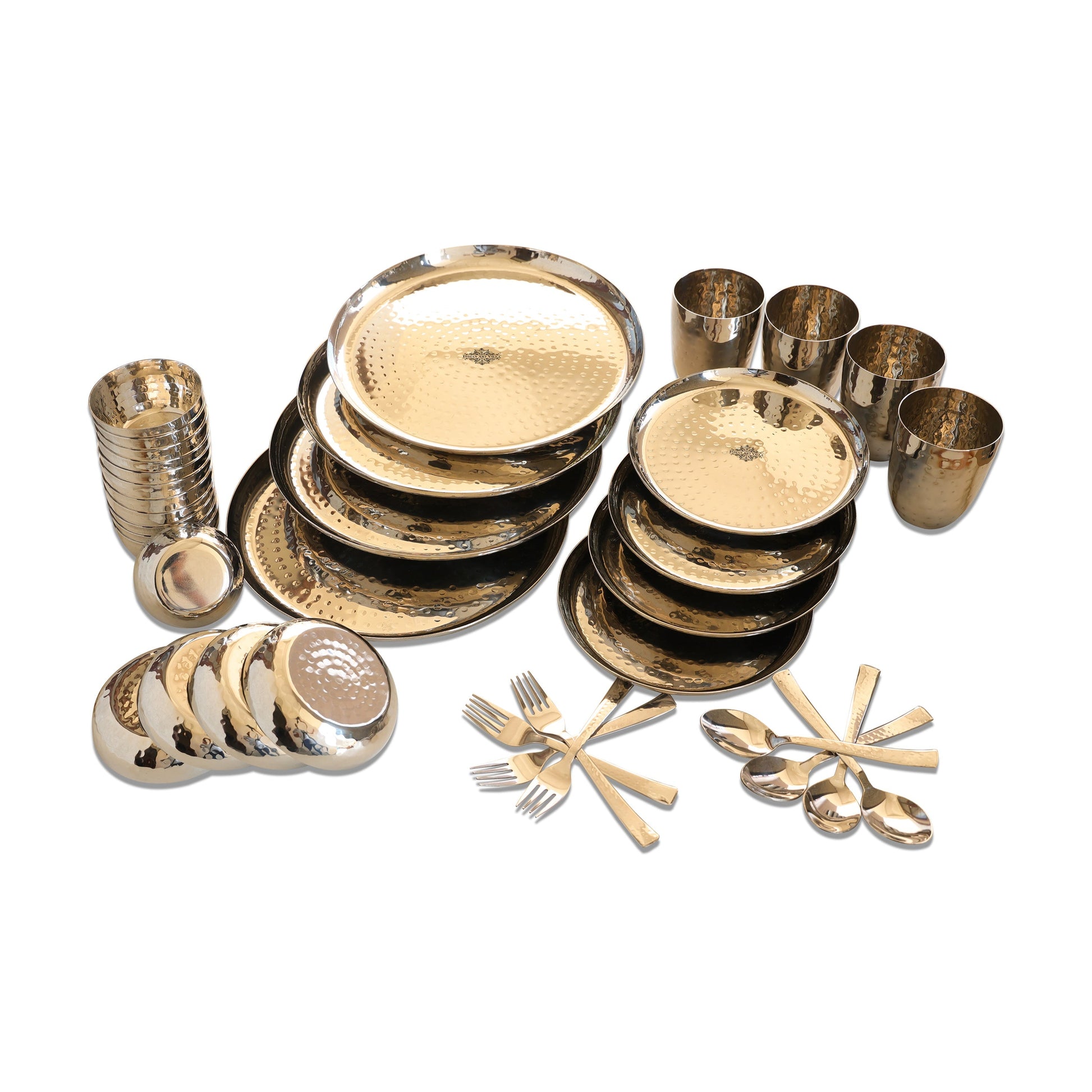 Stainless Steel Hammered 36 Pcs. Oval / Round shape Dinnerware Set, Serveware, Tableware, Dinnerware for Home and Restaurants