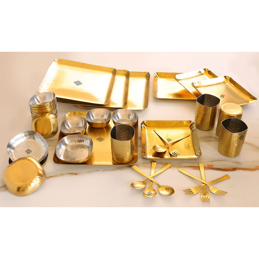 Stainless Steel Hammered 36 Pcs Rectangular shape Dinnerware Set, Serveware Tableware, Dinnerware for Home and Restaurants