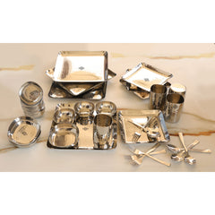 Stainless Steel Hammered 36 Pcs Rectangular shape Dinnerware Set, Serveware Tableware, Dinnerware for Home and Restaurants