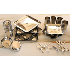 Stainless Steel Hammered 36 Pcs Rectangular shape Dinnerware Set, Serveware Tableware, Dinnerware for Home and Restaurants