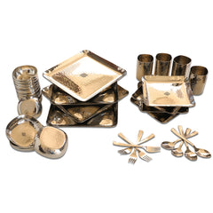 Stainless Steel Hammered 36 Pcs Rectangular shape Dinnerware Set, Serveware Tableware, Dinnerware for Home and Restaurants