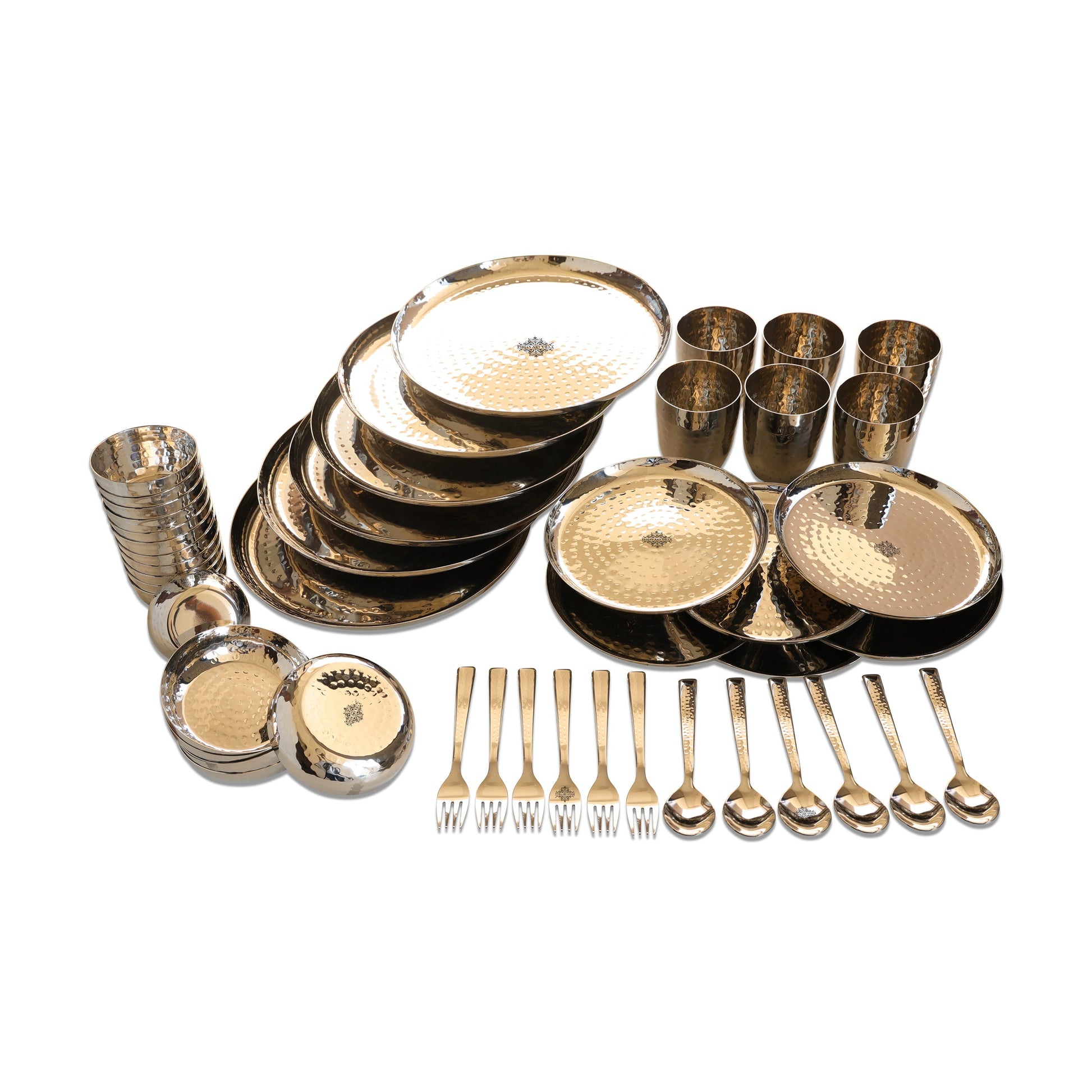 Stainless Steel Hammered 48 Pieces, Round Shape Dinnerware Set, Serveware Tableware, Dinnerware for Home and Restaurants