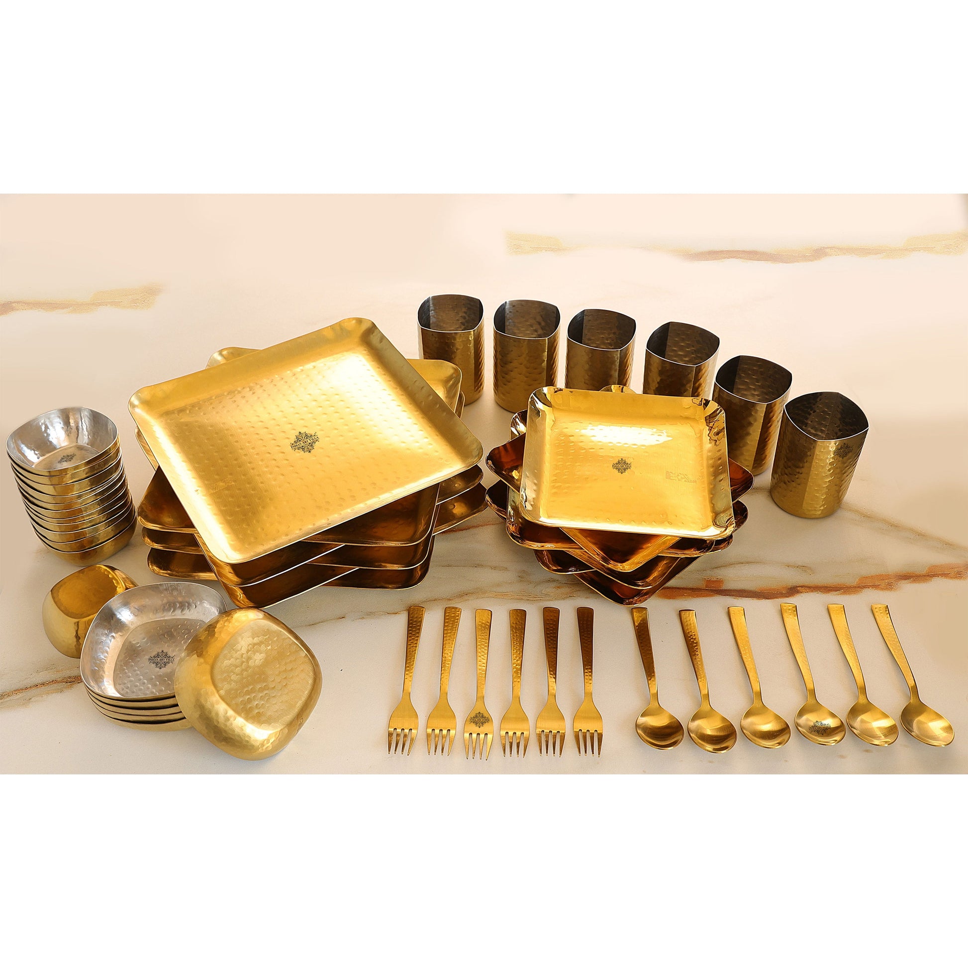Stainless Steel Hammerd 48 Pcs Rectangular shape Dinnerware Set, Serveware Tableware, Dinnerware for Home and Restaurants