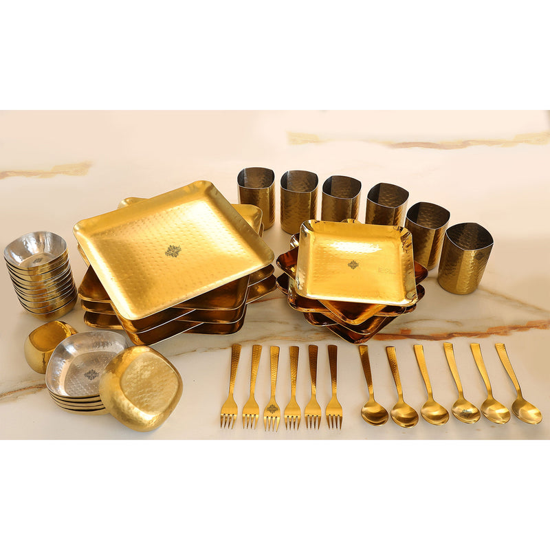 Stainless Steel Hammerd 48 Pcs Rectangular shape Dinnerware Set, Serveware Tableware, Dinnerware for Home and Restaurants