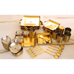 Stainless Steel Hammerd 48 Pcs Rectangular shape Dinnerware Set, Serveware Tableware, Dinnerware for Home and Restaurants