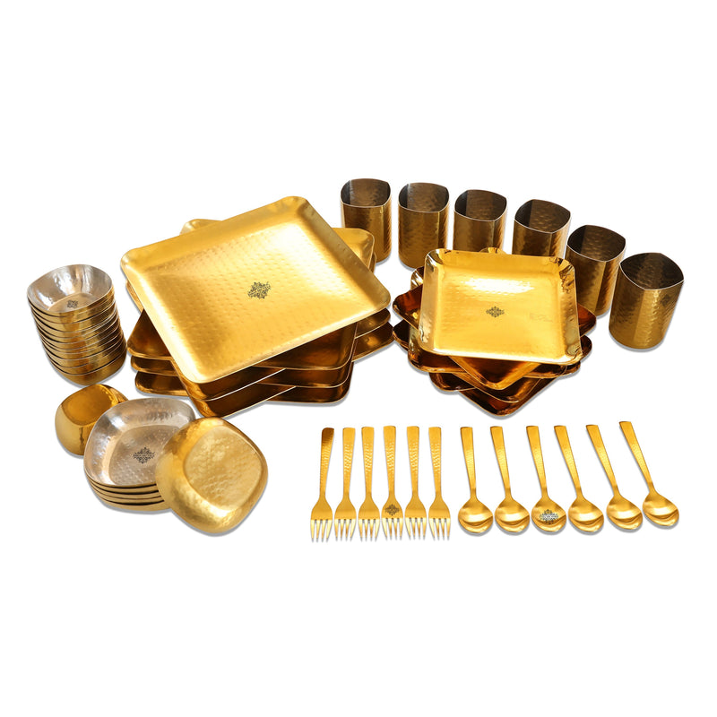 Stainless Steel Hammerd 48 Pcs Rectangular shape Dinnerware Set, Serveware Tableware, Dinnerware for Home and Restaurants