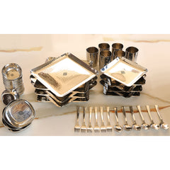 Stainless Steel Hammerd 48 Pcs Rectangular shape Dinnerware Set, Serveware Tableware, Dinnerware for Home and Restaurants
