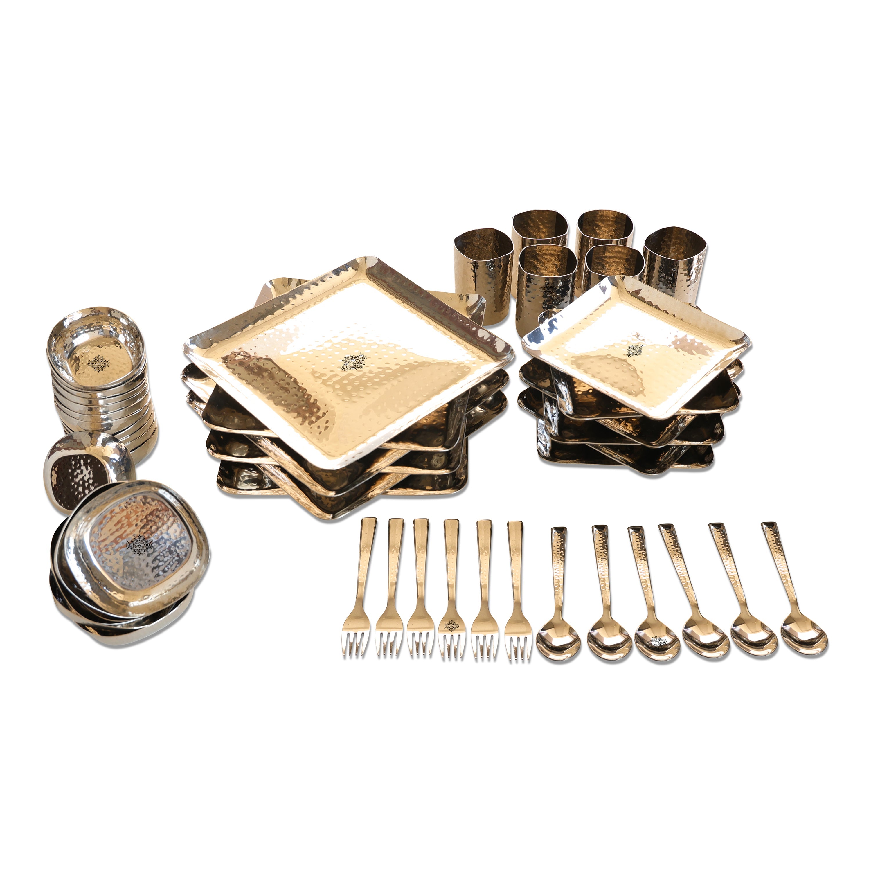 Stainless Steel Hammerd 48 Pcs Rectangular shape Dinnerware Set, Serveware Tableware, Dinnerware for Home and Restaurants