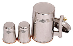 IndianArtVila Handmade Pure Steel & Copper Jug No.2 With Brass Knob & 2 Glass, Drinkware Gift Set