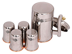 Steel Copper Jug Pitcher With Brass Knob & Glass Set, Serveware & Tableware
