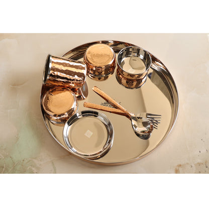 Handcrafted Pure Steel Copper 8 Pieces Dinner Set with Hammered Design