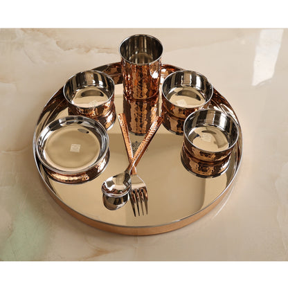 Handcrafted Pure Steel Copper 8 Pieces Dinner Set with Hammered Design