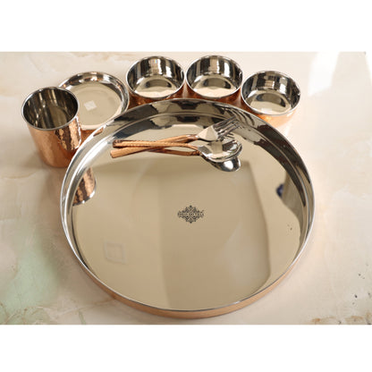 Handcrafted Pure Steel Copper 8 Pieces Dinner Set with Hammered Design