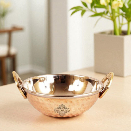Pure Steel Copper Set of 4 Different Size Designer Kadai Wok Set