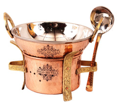Handmade Pure Copper Sigri with Brass Stand & Steel Copper Kadai & Spoon