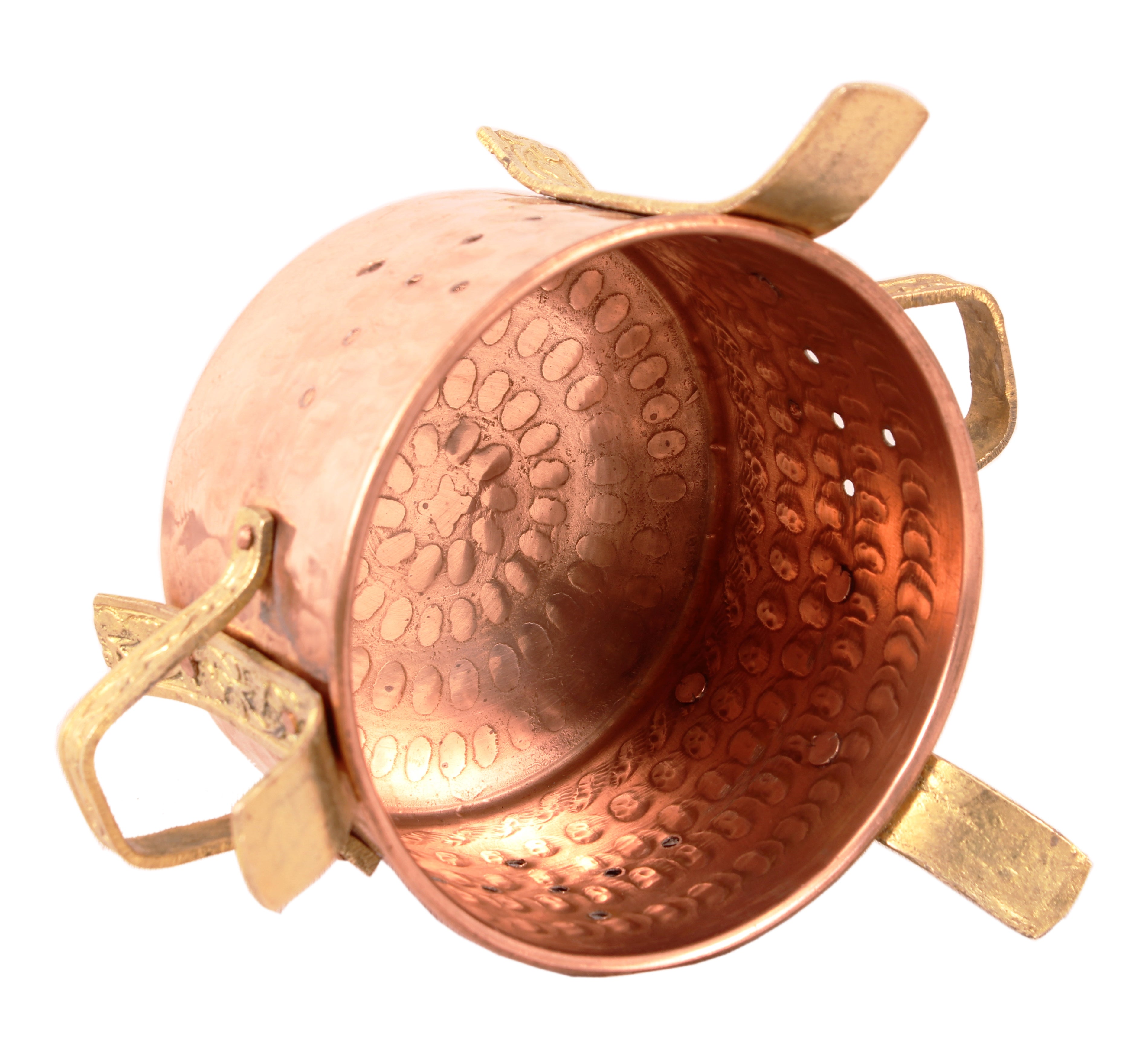 Kitchen Set of 1 Copper Sigri with Brass Stand & 1 Steel Copper Kadai with 1 Serving Spoon - Food Warmer, Dishes, Hotel, Restaurants