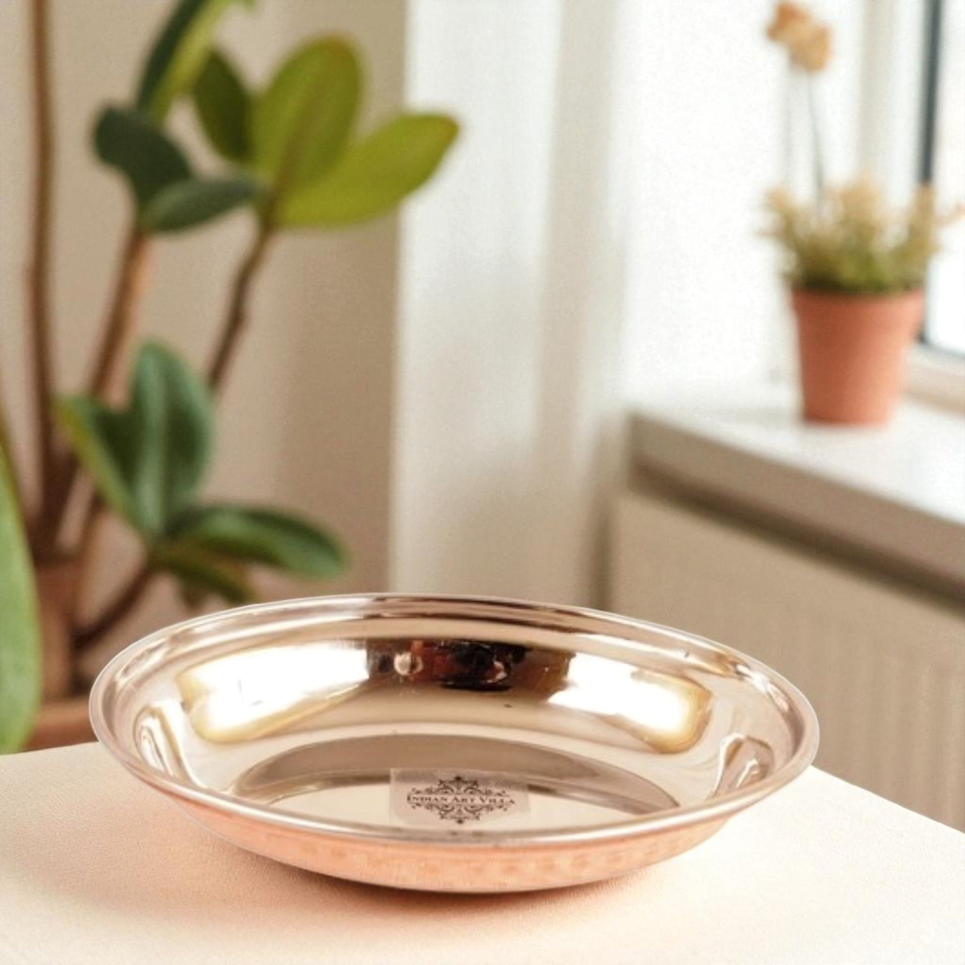 Handmade Pure Steel Copper Oval Platter Plate with Spoon, Tableware, Serveware