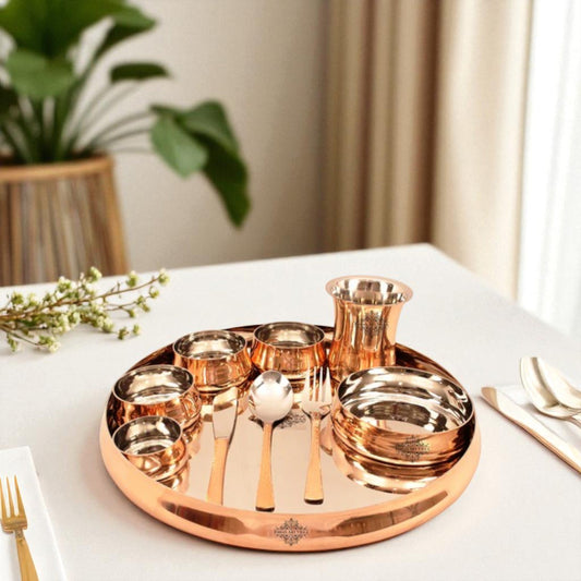 Handcrafted Pure Steel Copper 10 Pieces Curved Dinner Set, Dinnerware, Tableware