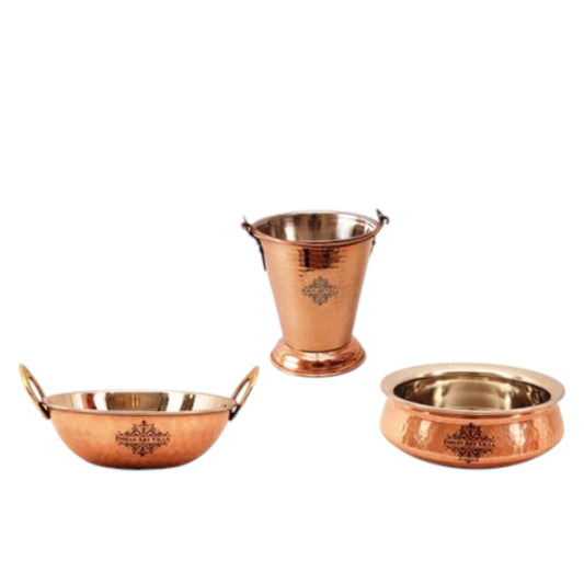 Steel Copper Set of 1 Handi Kadhai & Bucket No. 1