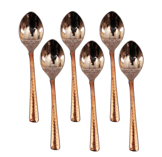 Handmade Pure Steel Copper Set of 6 Tea Spoon, Tableware, 14cm