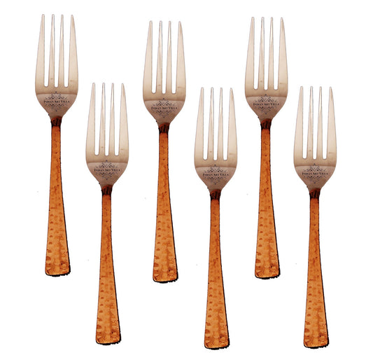 Pure Steel Copper Set of 6 Designer Fork 20cm