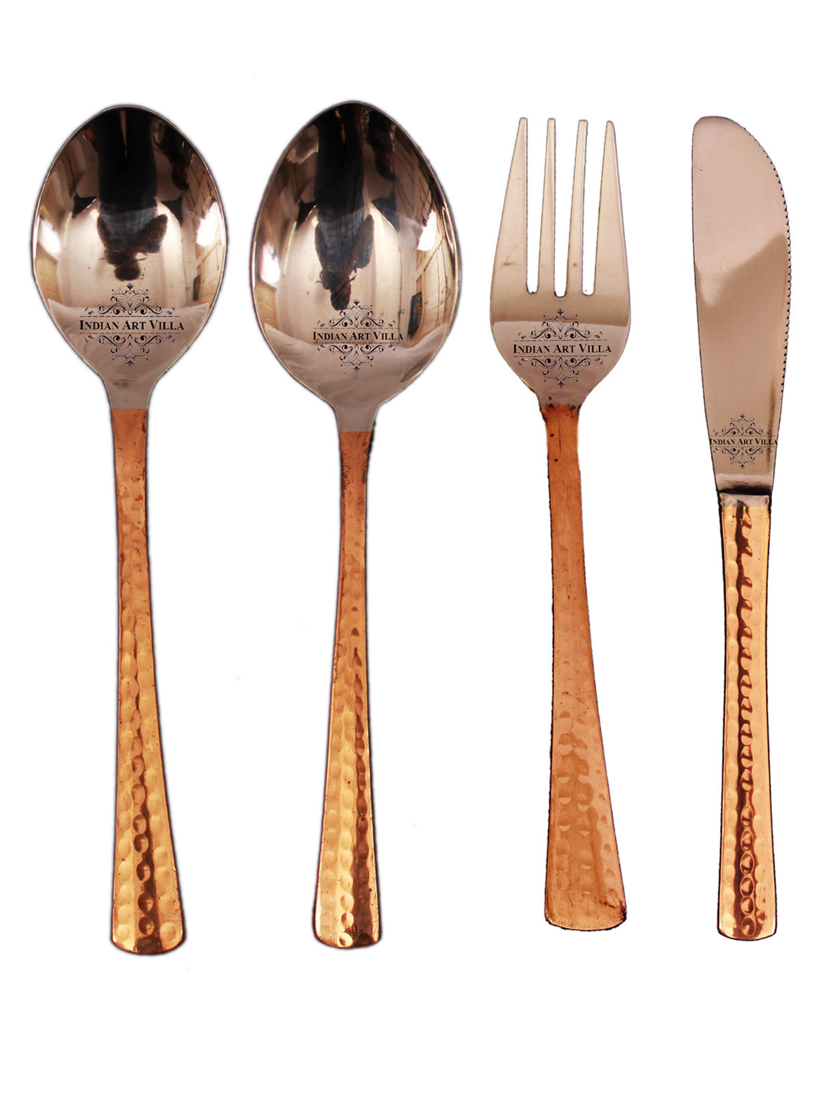 Pure Steel Copper 2 Spoons, 1 Fork & 1 Butter Spreader Knife Set