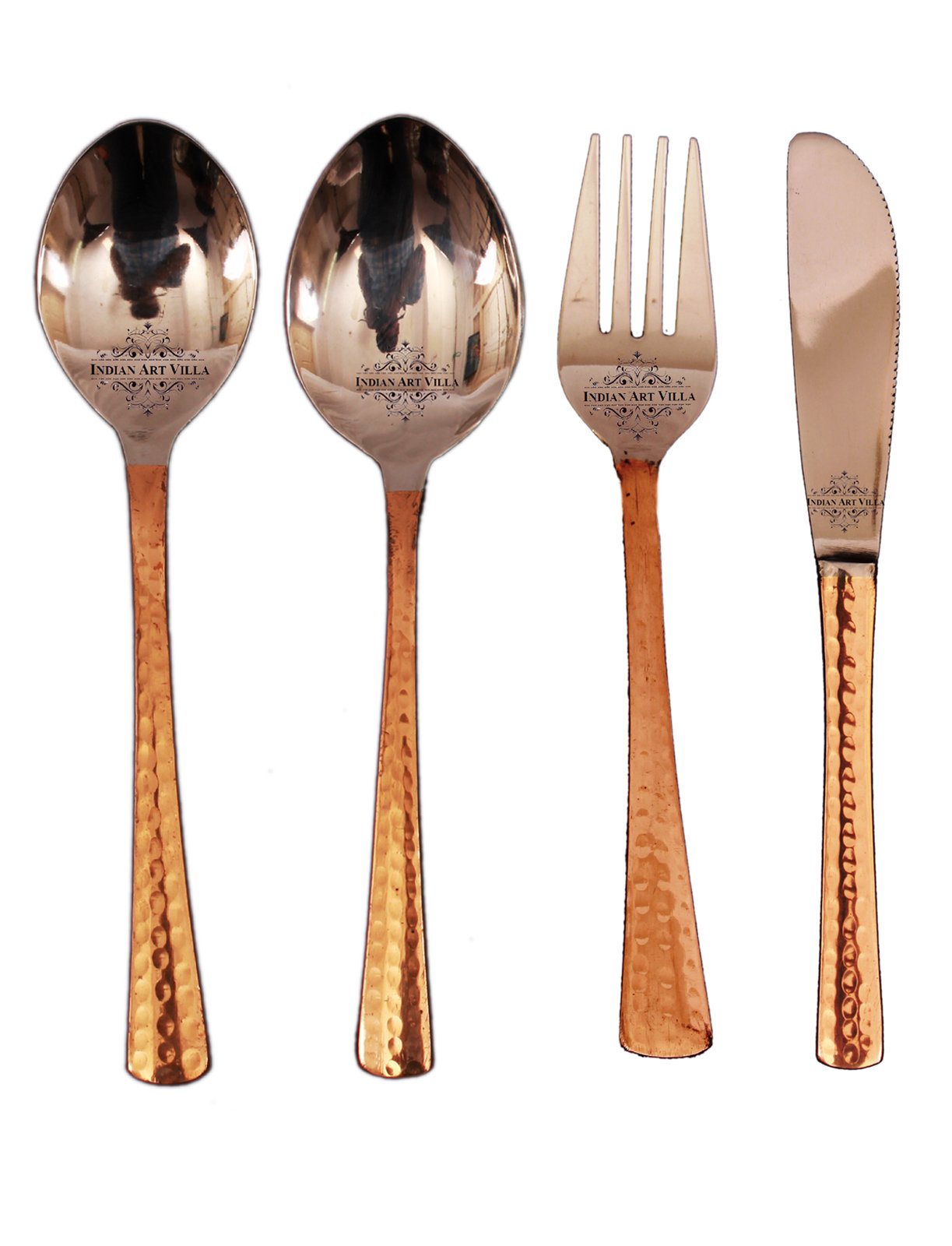 Pure Steel Copper 2 Spoons, 1 Fork & 1 Butter Spreader Knife Set