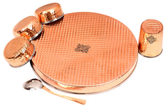 Pure Steel Copper Hammered Design Thali Dinner Set ( 6 Pieces )
