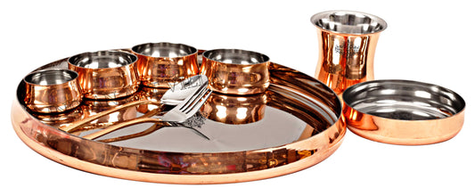 Pure Steel Copper Handmade Curved Dinner Set of 9 Pieces