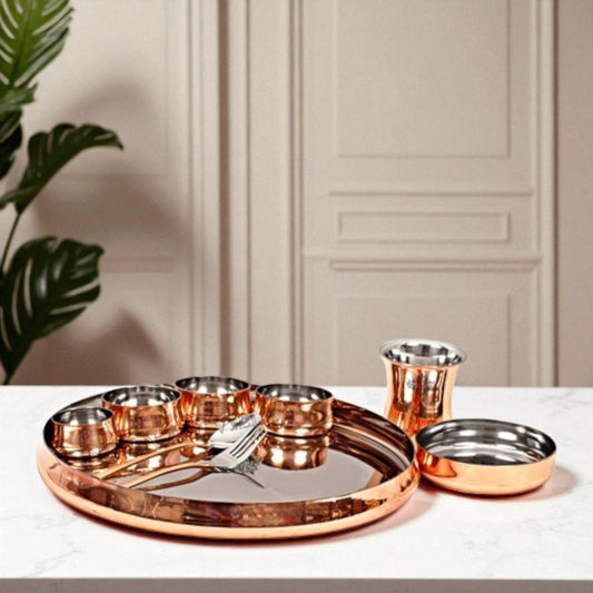 Pure Steel Copper Handmade Curved Dinner Set of 9 Pieces