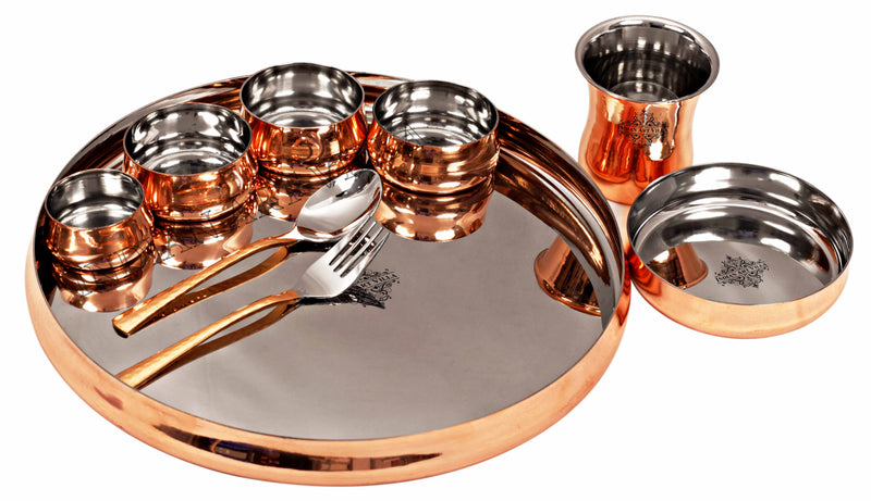 Pure Steel Copper Handmade Curved Dinner Set of 9 Pieces