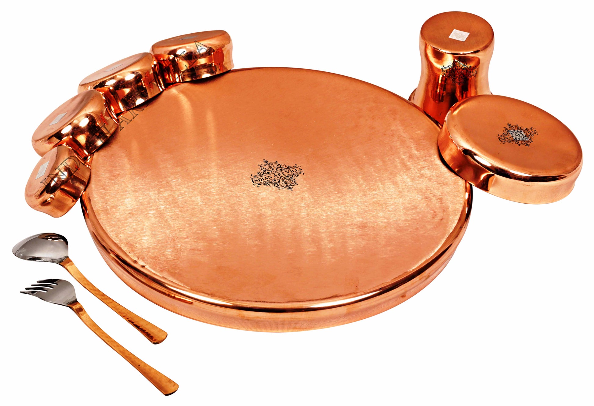 Pure Steel Copper Handmade Curved Dinner Set of 9 Pieces