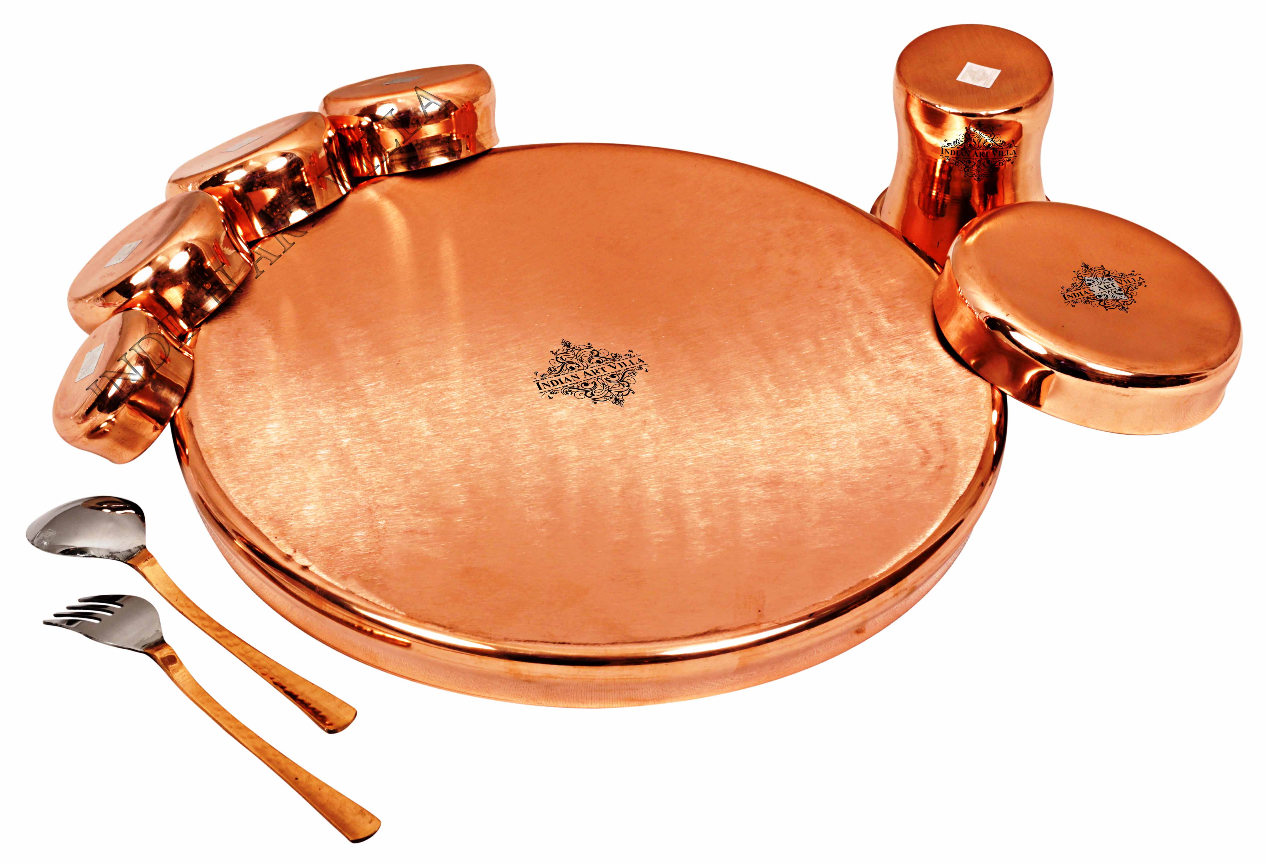 Pure Steel Copper Handmade Curved Dinner Set of 9 Pieces