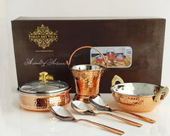 Handcrafted Pure Steel Copper 7 Pieces Hammered Design Dinner Set, Tableware, Serveware