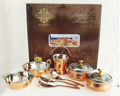 Handcrafted Pure Steel Copper 7 Pieces Hammered Design Dinner Set, Tableware, Serveware