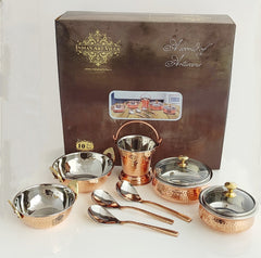 Handcrafted Pure Steel Copper 7 Pieces Hammered Design Dinner Set, Tableware, Serveware