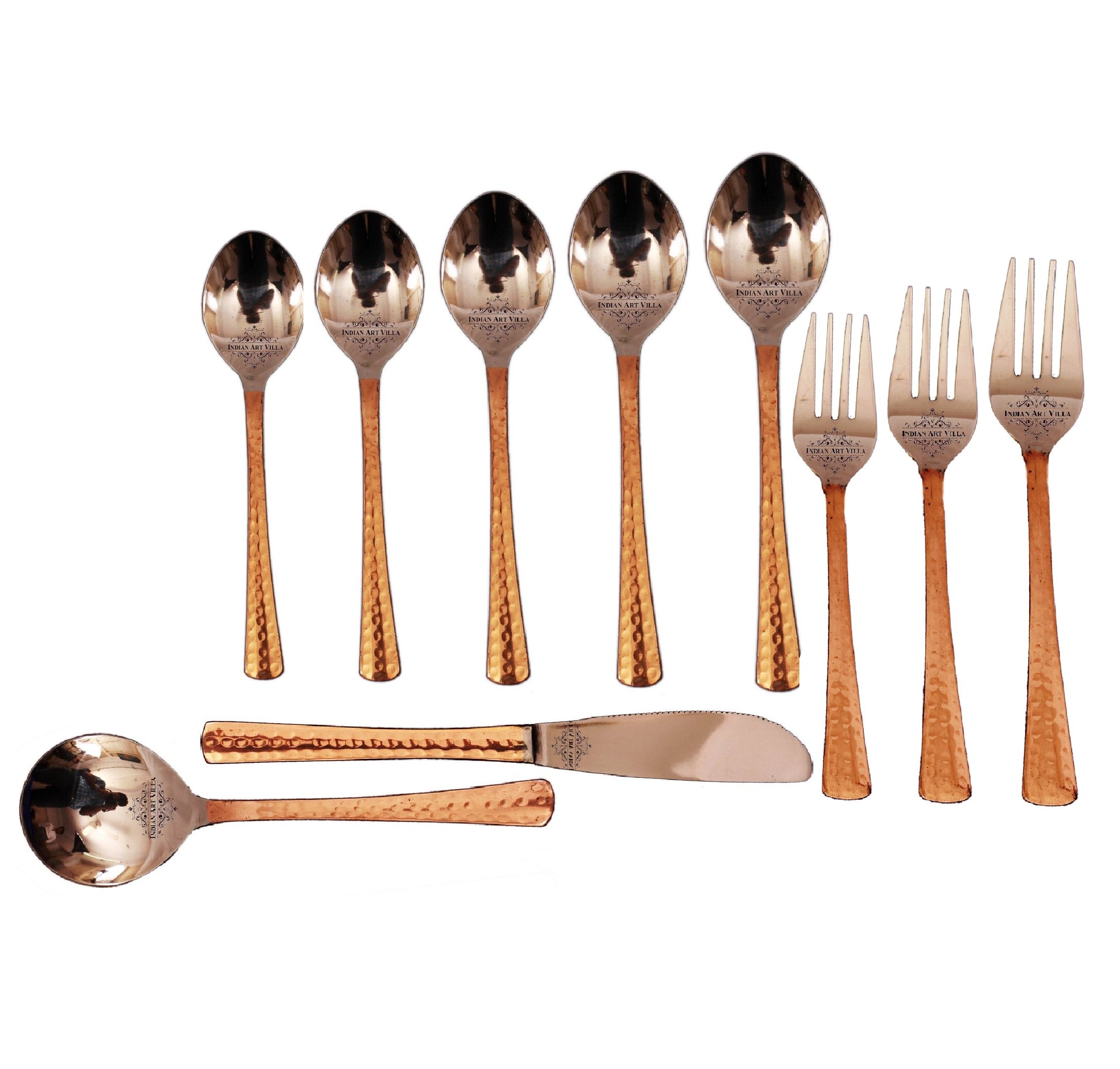 Steel Copper Hammered Designer Cutlery Set, Flatware, Tableware, Kitchenware, Dinnerware, Serveware