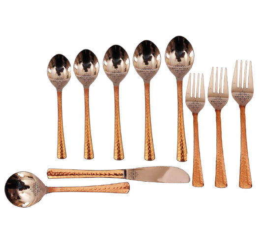 Steel Copper Hammered Designer Cutlery Set, Flatware, Tableware, Kitchenware, Dinnerware, Serveware