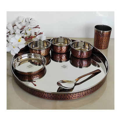 Steel Copper Dinner Set With Antique Hammered Design