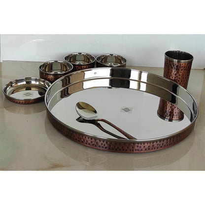 Steel Copper Dinner Set With Antique Hammered Design