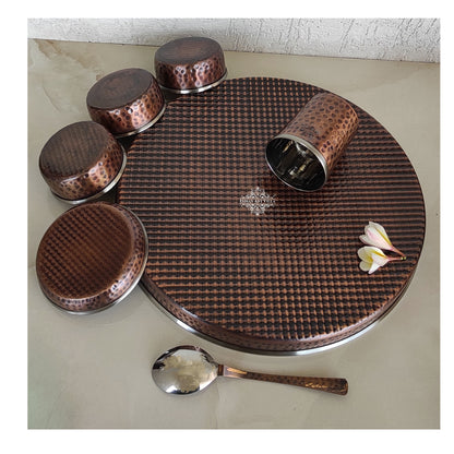 Steel Copper Dinner Set With Antique Hammered Design