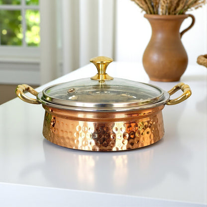 Steel Copper Handi/Casserole Bowl With Induction Bottom & Brass Knob and Handle, Cookware, Serveware, Tableware, Dinnerware