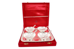 Silver Plated Designer Set of 4 Bowl 4 Spoon 1 Tray