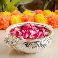 Silver Plated Urli With Both Side Handle - Elegant Home Decor Item - 15.75cm