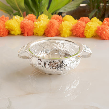 Silver Plated Urli With Both Side Handle - Elegant Home Decor Item - 15.75cm