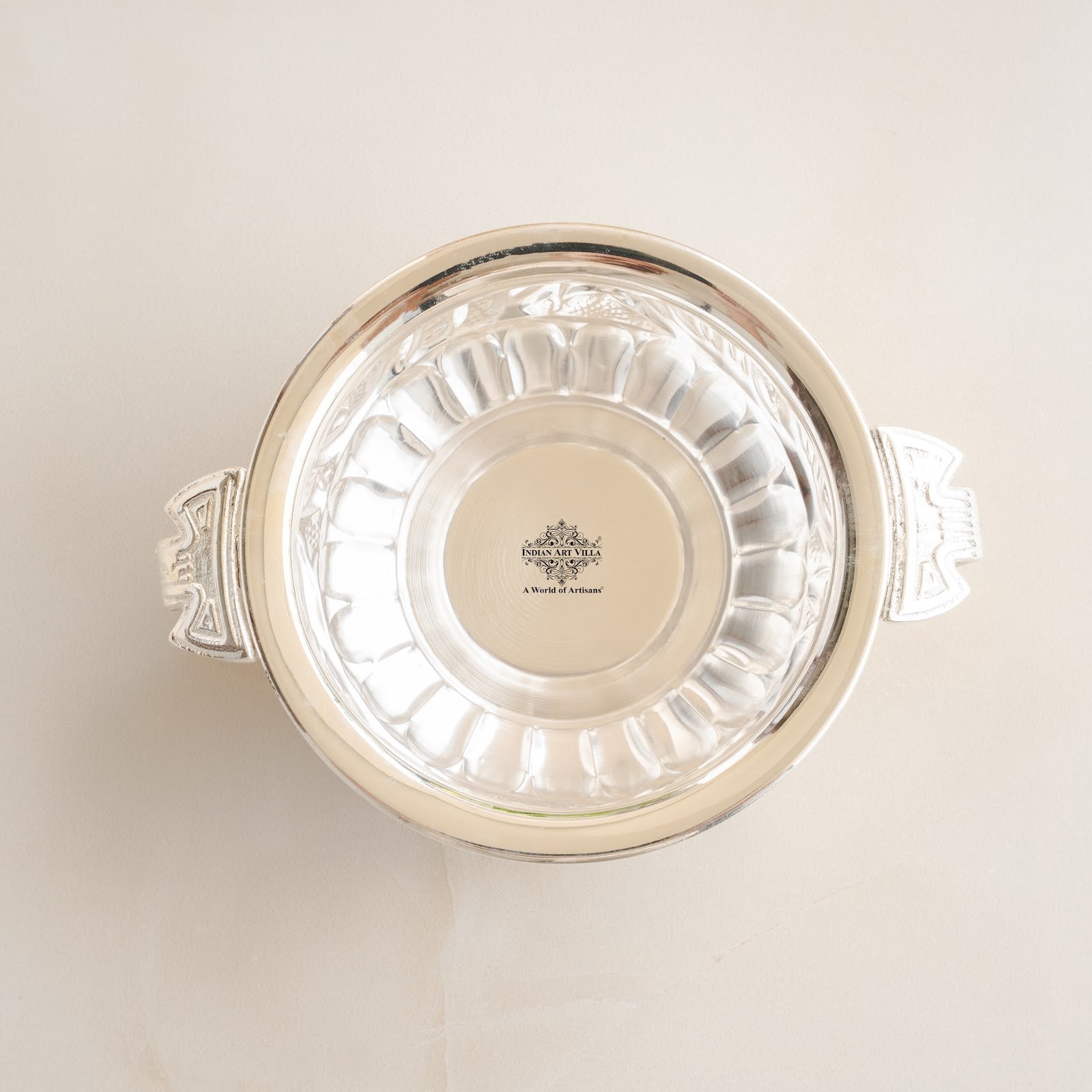 Silver Plated Urli With Both Side Handle - Elegant Home Decor Item - 15.75cm