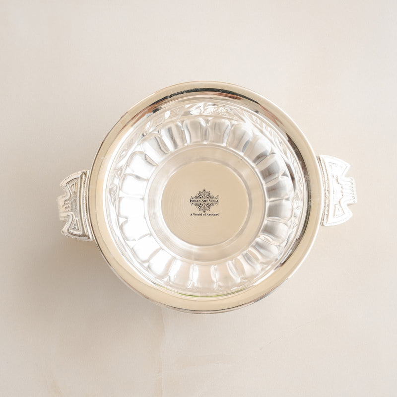 Silver Plated Urli With Both Side Handle - Elegant Home Decor Item - 15.75cm